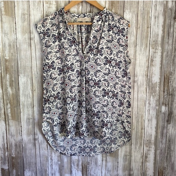 Loft White Sleeveless Floral High Low - Picture 1 of 6